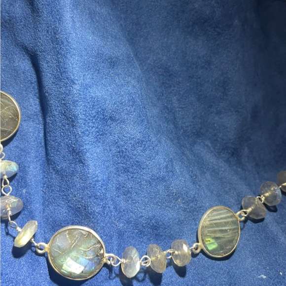 36” sterling handmade necklace with round and disk shaped faceted labradorite. - Picture 3 of 12